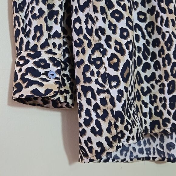 Foxcroft Leopard Print Cotton Button Down Shirt 24W Wrinkle Free No Iron - Picture 7 of 12